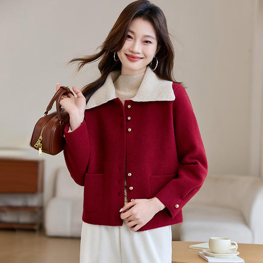 CC-XFY-2510新款春秋可拆卸领小个子短外套女宽松休闲珍珠绒开衫上衣2025春季 商品图1