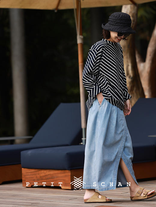 PETIT SCHAN小闪 CLO#742 Denim garden 丹宁花园  纯棉叠褶花苞牛仔裙法式松弛高级感半身裙 商品图4