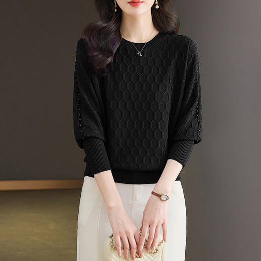 CC-LL-1639春秋针织衫t恤女士2025年新款洋气遮肚显瘦打底衫宽松蝙蝠袖上衣T 商品图3