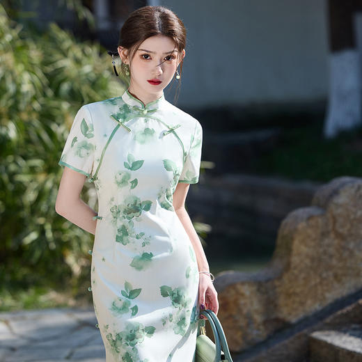 中式长款双层改良旗袍2025春夏新款年轻款女复古修身显瘦气质日常旗袍MLS7161 商品图2