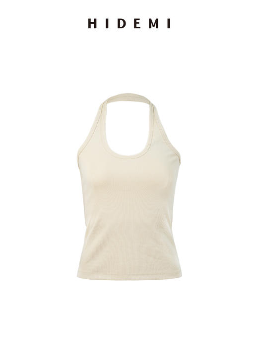HIDEMI 甄选自然棉超弹坑条螺纹显瘦挂脖式基础款百搭背心 自然白/复古摩卡/奶茶米/高级灰 商品图12