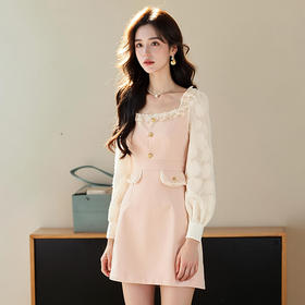 大码女装2025春季气质方领连衣裙胖妹妹木耳边时尚拼接裙子9951856859