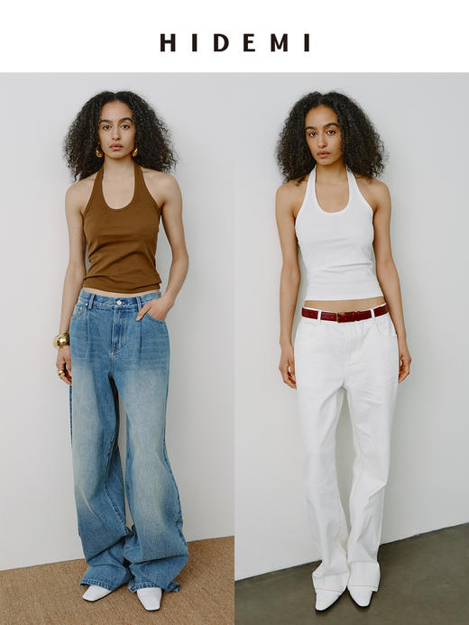 HIDEMI 甄选自然棉超弹坑条螺纹显瘦挂脖式基础款百搭背心 自然白/复古摩卡/奶茶米/高级灰 商品图6