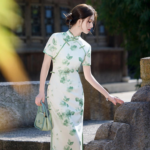 中式长款双层改良旗袍2025春夏新款年轻款女复古修身显瘦气质日常旗袍MLS7161 商品图1
