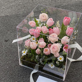 《春和景明》粉色郁金香透视花盒