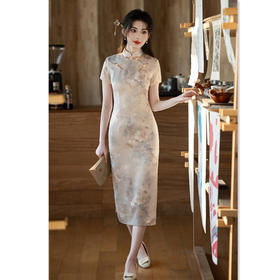 GX素雅中式长款圆襟短袖旗袍2025春夏新款时尚改良年轻少女日常旗袍