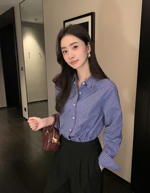 miu家精细小格子精梳棉小白扣文雅百搭衬衫 商品图8