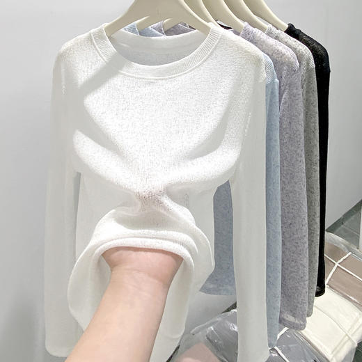 H826法式软糯微透针织衫 轻薄款亚麻圆领时尚防晒罩衫 商品图2