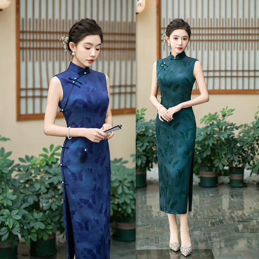 GX复古国风改良新中式长款无袖仿醋酸旗袍2025春夏新款日常修身旗袍 商品图0