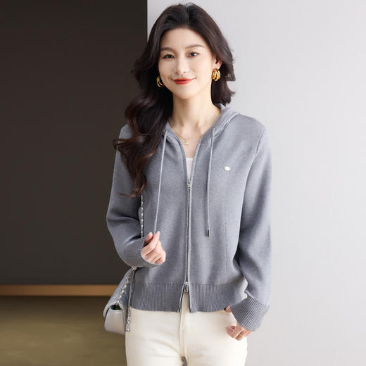 CC-MY-9346春季新款连帽休闲卫衣针织开衫女时尚小个子拉链上衣毛衣外套 商品图0