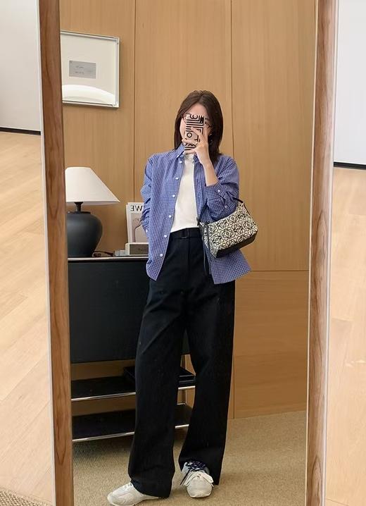 miu家精细小格子精梳棉小白扣文雅百搭衬衫 商品图13