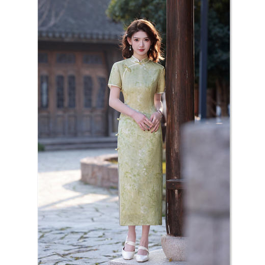 GX复古中国风长款绿色送考旗袍2025春夏新款改良中式旗袍连衣裙 商品图3