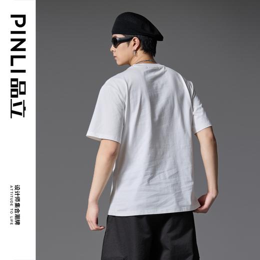 PINLI品立2025夏季新款潮牌圆领短袖T恤醒狮贴布绣休闲男体恤上衣BG252111015 商品图3