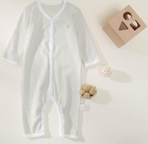 ANNIEWIN棉绿香格里【有机彩棉】绿白条连体衣 商品图0