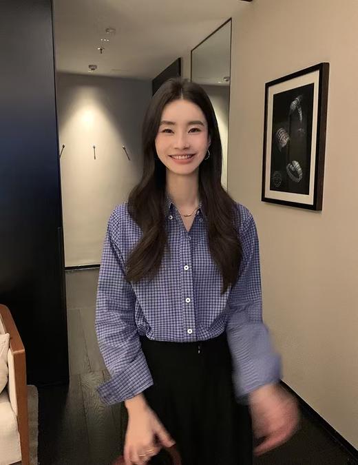 miu家精细小格子精梳棉小白扣文雅百搭衬衫 商品图7