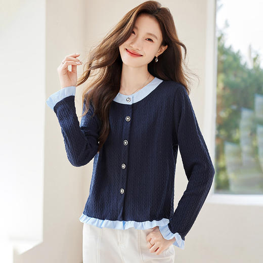 衬衫拼接假两件针织开衫外套，宽松短款休闲上衣外搭CC-XFY2526 商品图2