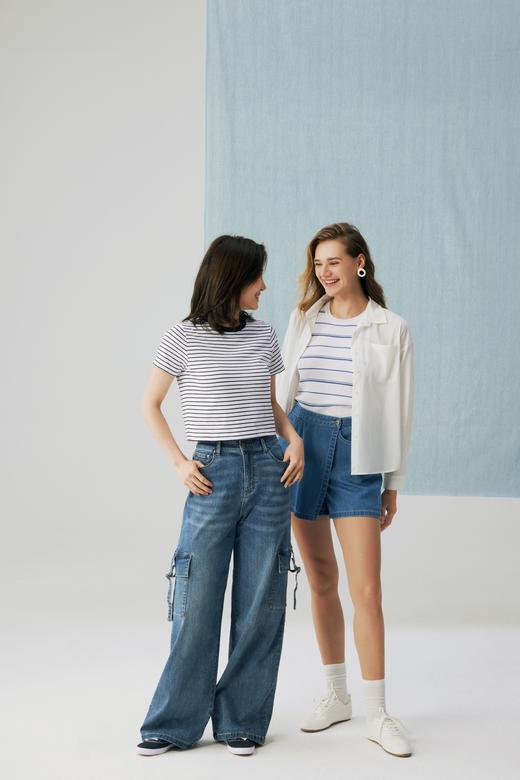 佐丹奴女装25年新款蔚蓝经典阔腿牛仔裤05415034 商品图1