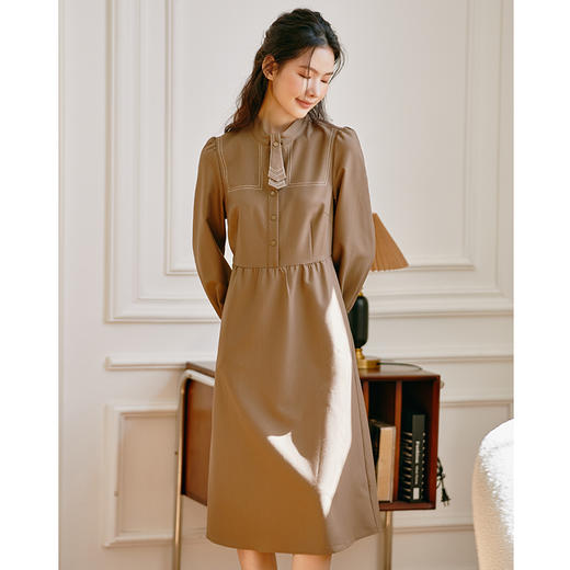 Famecoco范可儿原创立领衬衫裙女士秋季长袖a字正肩小众过膝长裙F225FA020 商品图3