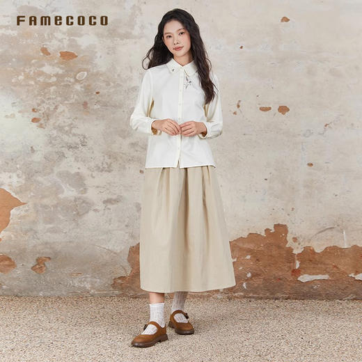 Famecoco范可儿半身裙棉质设计感拼接腰边FAB6HA020 商品图2