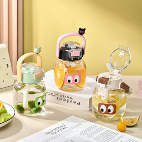 【一键开盖！轻松活力补水】萌趣饮水杯学生高颜值卡通双男女通用塑料水壶可爱便携大容量儿童吸管杯。ry