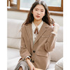 Famecoco范可儿纯棉刺绣落肩西装外套女士宽松直筒通勤咖色西服F225AW009 商品缩略图3