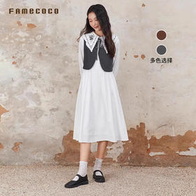 Famecoco原创马夹连衣裙2件套装花瓣袖口刺绣领口春款FAB6EA008