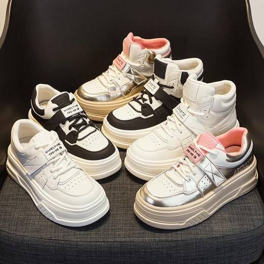 雀说 真皮厚底松糕百搭休闲运动鞋面包鞋9343 商品图1