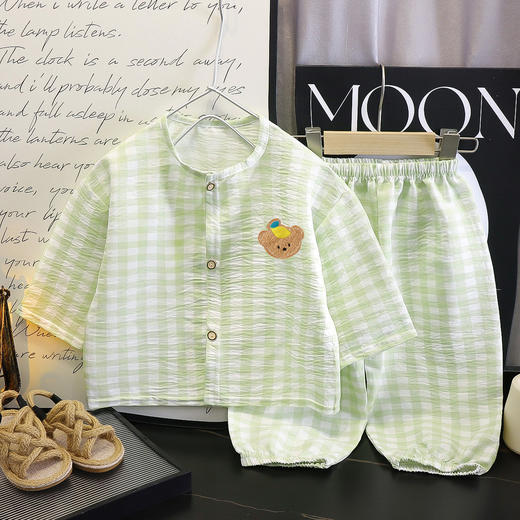 【夏目清凉，多色可选！】儿童睡衣上衣裤子 春秋两件套 男女童云朵棉 夏季开衫卡通家居服套装-QQ 商品图2