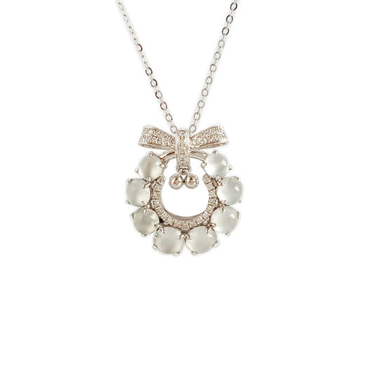 【天然正品】AU750白金镶钻镶天然冰种蛋面翡翠吊坠项链19.4*17.6*6.2MM（皆取最大值）女士现售价：3880！030325AH35 商品图0