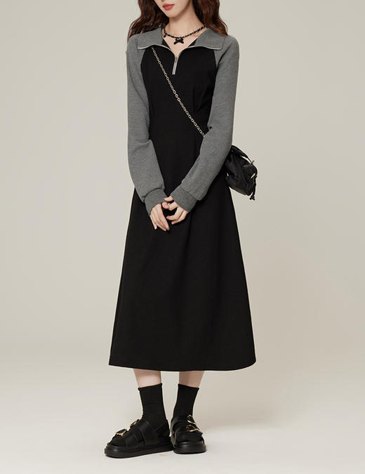 裁缝学院AQ434新款Polo领休闲连衣裙女高级感显瘦气质收腰长袖卫衣裙 商品图6