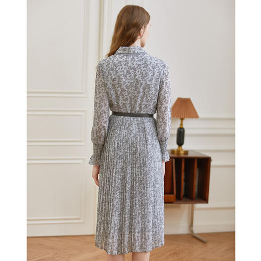 famecoco雪纺碎花连衣裙女士秋季长袖收腰衬衫裙长款F225FA011 商品图2