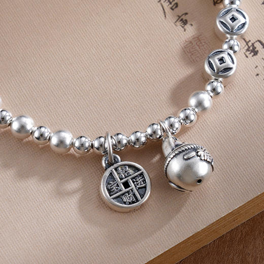 子佩集S999银【一桶金】手串【SC001091】纯银手链铃铛福牌貔貅钱币2502 商品图2