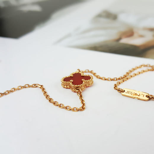 【95新】VCA梵克雅宝Sweet Alhambra手链Sweet Alhambra手链玫瑰金小号红玉髓四叶草老扣小红花手链女士现售价：7200！240225NJ10 商品图5