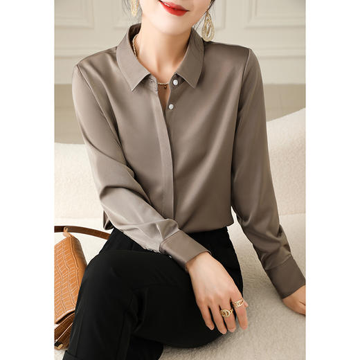 仿丝缎面衬衫 | 莎岚伊陌 女士春秋款翻领正肩显瘦质感职业暗扣上衣 商品图4