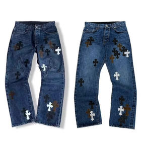 CHR-SH 限定三拼皮牛仔裤