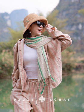 PETIT SCHAN小闪 CLO#751 slow down 慢放 纯亚麻色织条纹文艺连帽外套