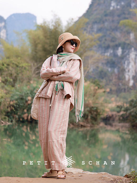 PETIT SCHAN小闪 CLO#752 slow down 慢放 纯亚麻色织条纹萝卜裤 商品图4