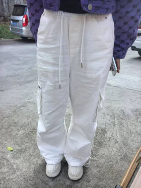 MZ松紧腰抽绳工装刷刷长裤（白）春季 951020120321