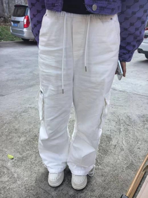 MZ松紧腰抽绳工装刷刷长裤（白）春季 951020120321 商品图0