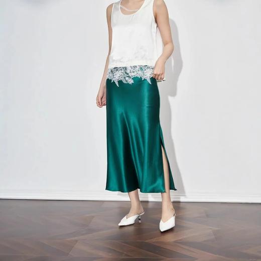 【高货wl】全新升级【铂金会员257/天猫349/差价92】(11354) 洛诗琳轻奢醋酸缎面鎏光垂感松紧腰下摆开衩A字鱼尾半身裙 商品图1