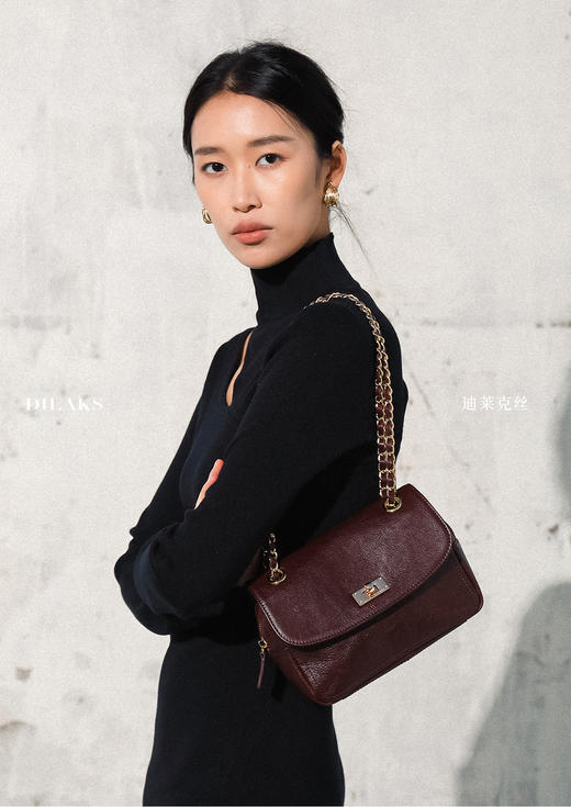 DILAKS2024秋季新款真皮头层牛皮包包女链条小方包黑色单肩斜挎包 商品图3