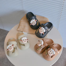 立减15【透气排水洞洞鞋，小羊卡通图案/萌力无限~】儿童夏款包头凉拖鞋 厚底防滑小孩沙滩鞋 可爱卡通小羊洞洞鞋外穿-QQ#异业福利