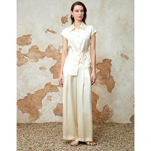 EITIE爱特爱直筒阔腿高级感暗纹显瘦高腰休闲裤夏季新款8205902 商品图6