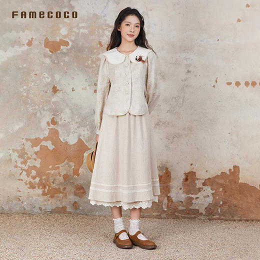 Famecoco原创设计感娃娃领外套衬衣文艺上衣灯笼袖通勤FAB6AB006 商品图4