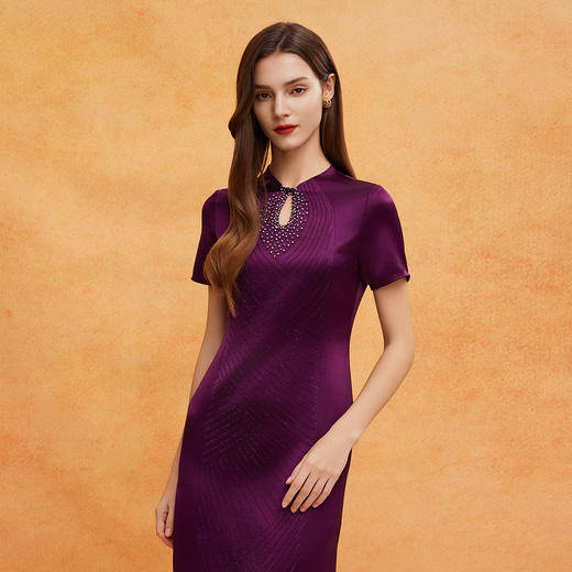 QF803斯尔丽2025新款喜妈妈商场同款礼服宴会大气高端烫钻修身连衣裙 商品图4