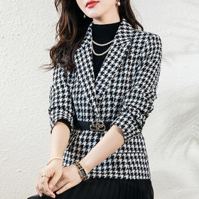 雀说 短款外套女春秋新款时尚格子显瘦气质短款休闲千鸟格上衣5ZF-2322