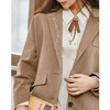 Famecoco范可儿纯棉刺绣落肩西装外套女士宽松直筒通勤咖色西服F225AW009 商品缩略图2