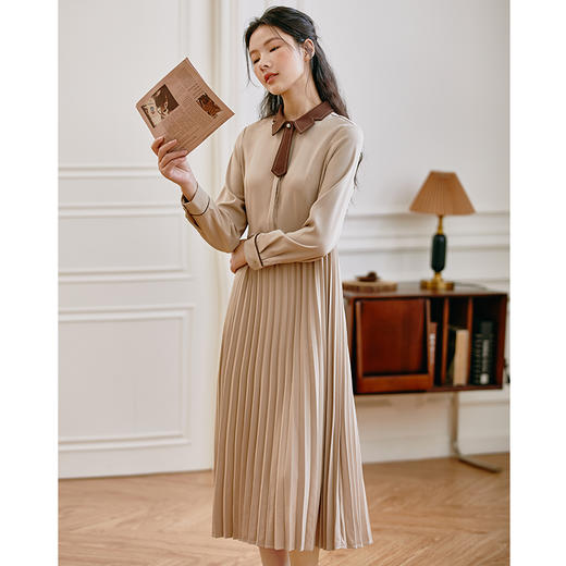 Famecoco范可儿优雅通勤衬衫裙女士秋季长袖修身垂感复古过膝长裙F225FA017 商品图1