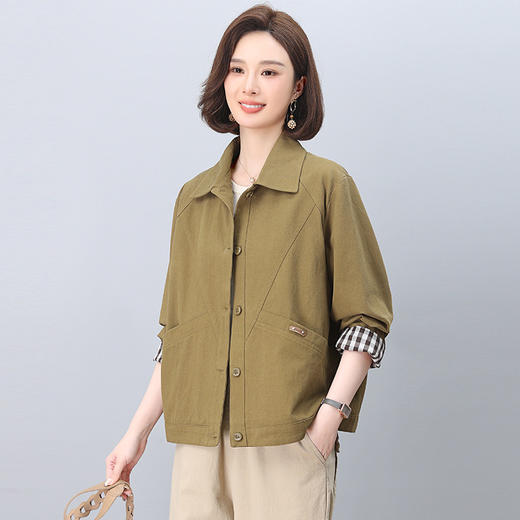 百媚生 短款纯棉休闲大码宽松减龄洋气百搭夹克上衣BKYQL9008 商品图3