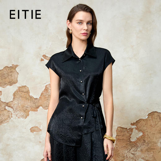 EITIE爱特爱气质通勤小众设计绑带收腰暗纹衬衫上衣夏季新款8209904 商品图0